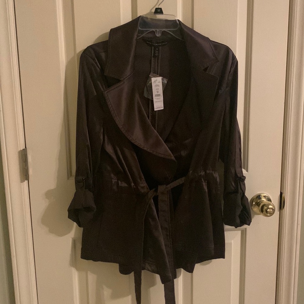 Lovely soft with satiny-feel, chocolate brown, White House Black Market jacket.